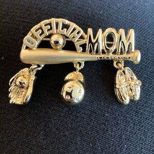 AJC Official Baseball MOM Gold Tone Charms Mitt Ball Helmet Cleats Pin Brooch